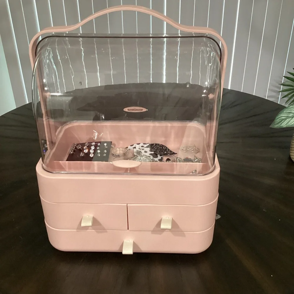 JEWLERY ORGANIZER*******Elegant Pink Jewelry Organizer with Clear Lid